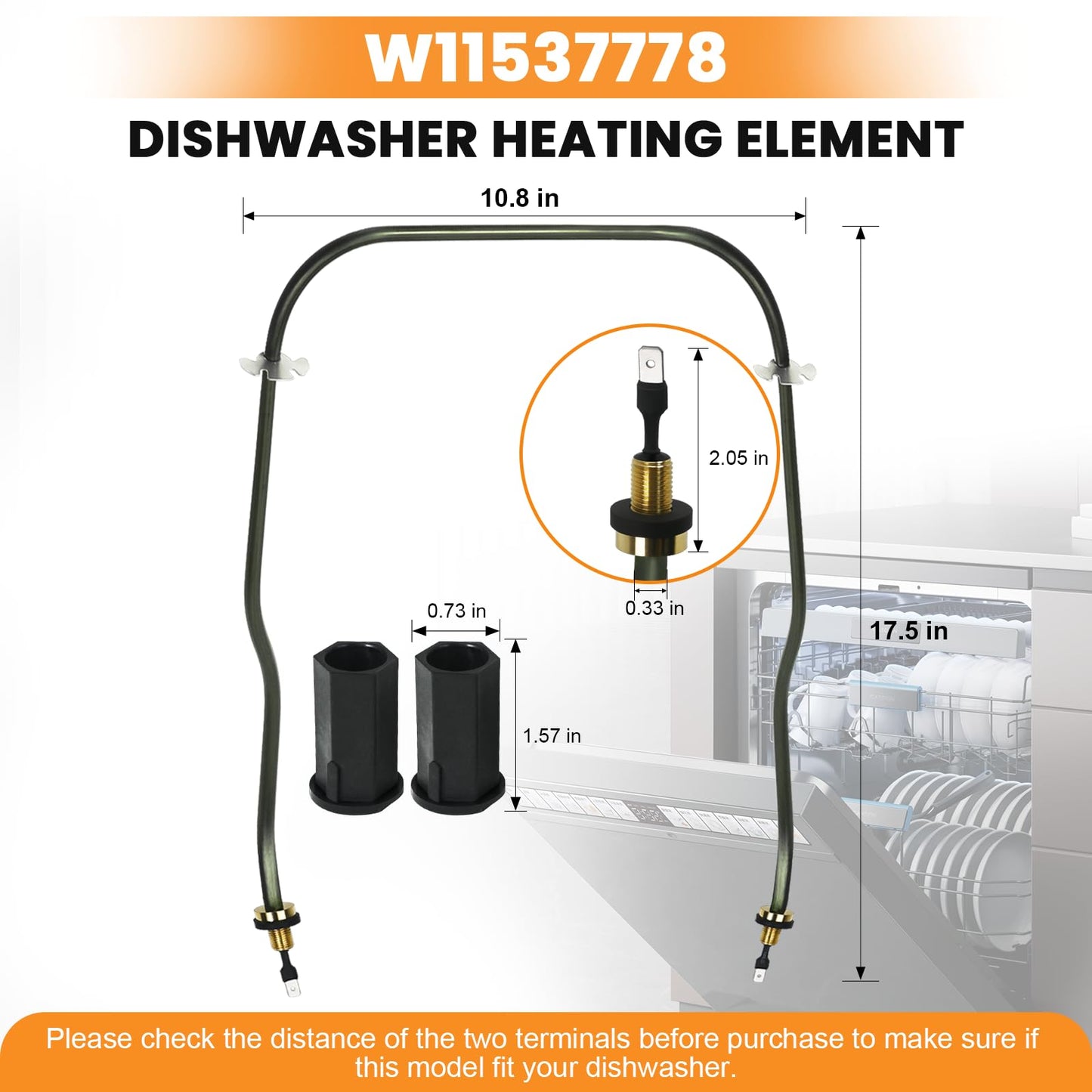 W11537778 Dishwasher Heating Element with W11538351 Terminal Nuts Replace W11537778 W11412298 W11536143 W11536777 W11537777 AP7014587 Compatible with Kenmore Jenn-Air KitchenAid Maytag Whirlpool