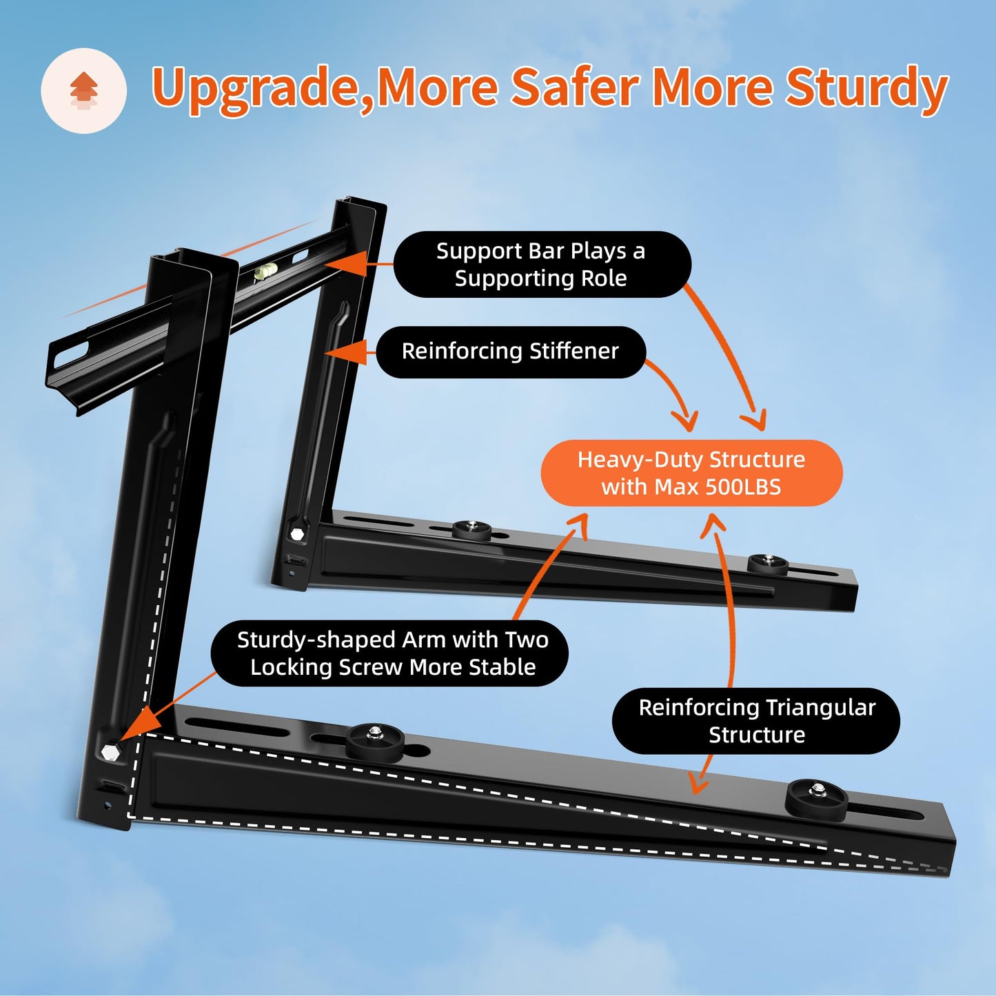 WeCooper Heavy Duty Mini Split Wall Mounting Bracket,Outdoor Air Conditioner Mount Condenser Bracket for 9000-36000BTU Universal Ductless Heat Pump,Compressors & HVAC Systems,Deep Black