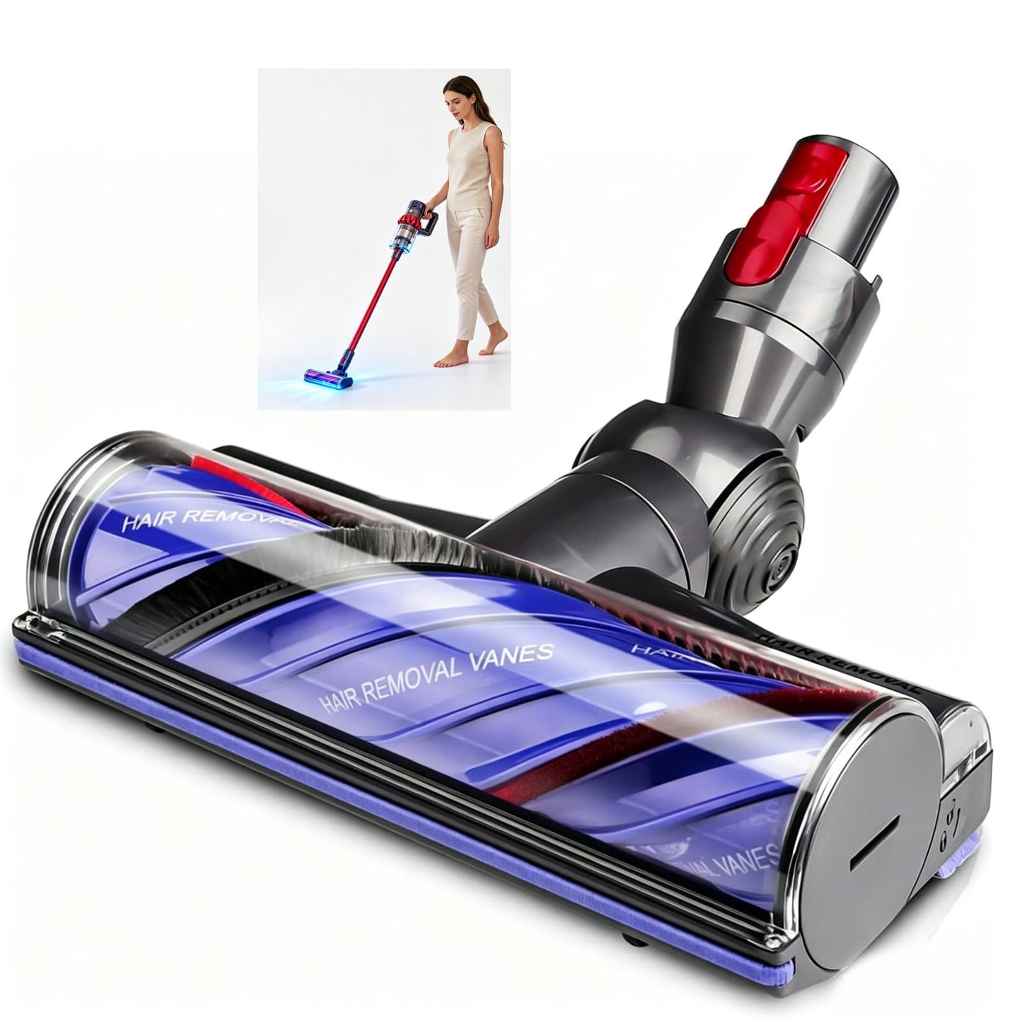 Anti-Tangle Replacement Vacuum Head Compatible with Dyson V7 V8 V10 V11 V15, Vacuum Attachments Parts for V8 Dyson Head Motor Brush Roller, Quick Release Floor Tool for Hardwood Carpet ﻿