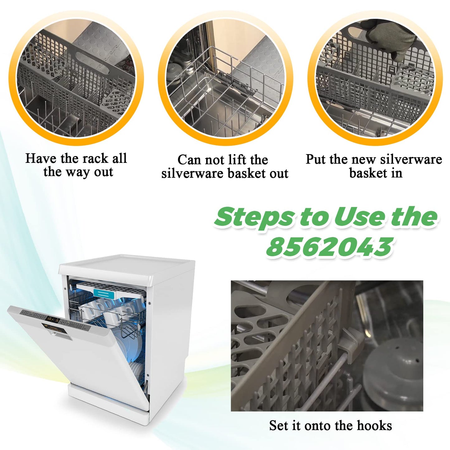 Upgraded Dishwasher Silverware Basket Replacement for 8531233 WP8562043 Whirlpool Kitchenaid Dishwasher Utensil Basket Replace WP8531233VP 8531233 W10190415 8531288 Cutlery Basket Holder by Techecook
