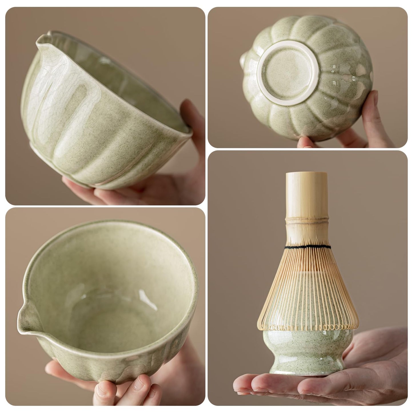 8 Pcs Matcha Whisk Set - HTRCXB Matcha Set with Ceramic Bowl, Bamboo Whisk & Holder, Scoop, Sifter, Measuring Spoon, Scoop Rest & Tea Towel, Complete Gift Kit for Beginners & Tea Lovers