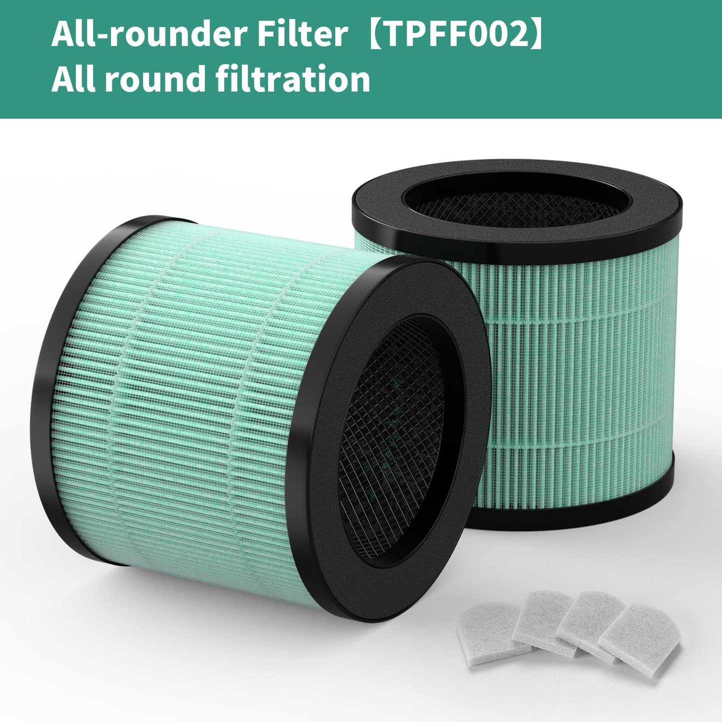 GoKBNY TPAP002 Replacement Filter, Compatible with TOPPIN TPAP002 Purifier Comfy Air C1, Part# TPFF002, 4-IN-1 Filters（4-Pack）