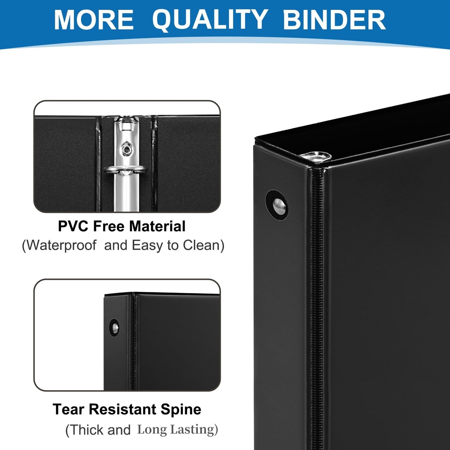 Durable 1 inch 3-Ring Binder, 1" Round Ring Binder with 2 Inside Pockets, Bulk Basic Binders, Clear View Cover 1-inch Binders Holds 8.5'' x 11''Paper for Office/Home/Back to School（Pack of 12, Black