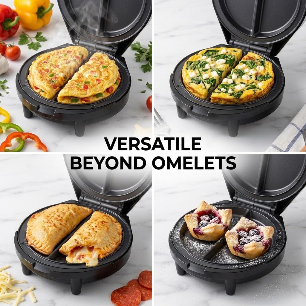 Nyrvexa Dual-Zone Electric Omelette Maker,Omelette Maker Electric,1000w Rapid Double-Sided Egg Cooker With Non-Stick Plates，Anti-Silp Base Anti-Scald Handle Cool-Touch Handle for Home,Dorm&Travel