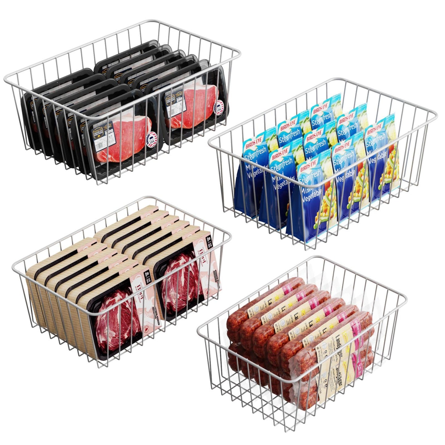 iSPECLE Upright Freezer Organizer Bins - Fits 14 to 15.5 Cu.Ft Stand up Freezer, 4 Pack Medium Upright Baskets, High-Sided Easy-View Design for Better Airflow, White