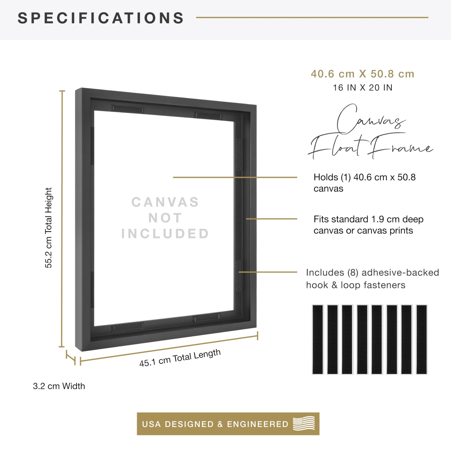 MCS Canvas Float Frames 16x20 Canvas Black Finish Frame, Vertical & Horizontal Wall Hanging Large Frame for Canvas Paintings (1-Pack)