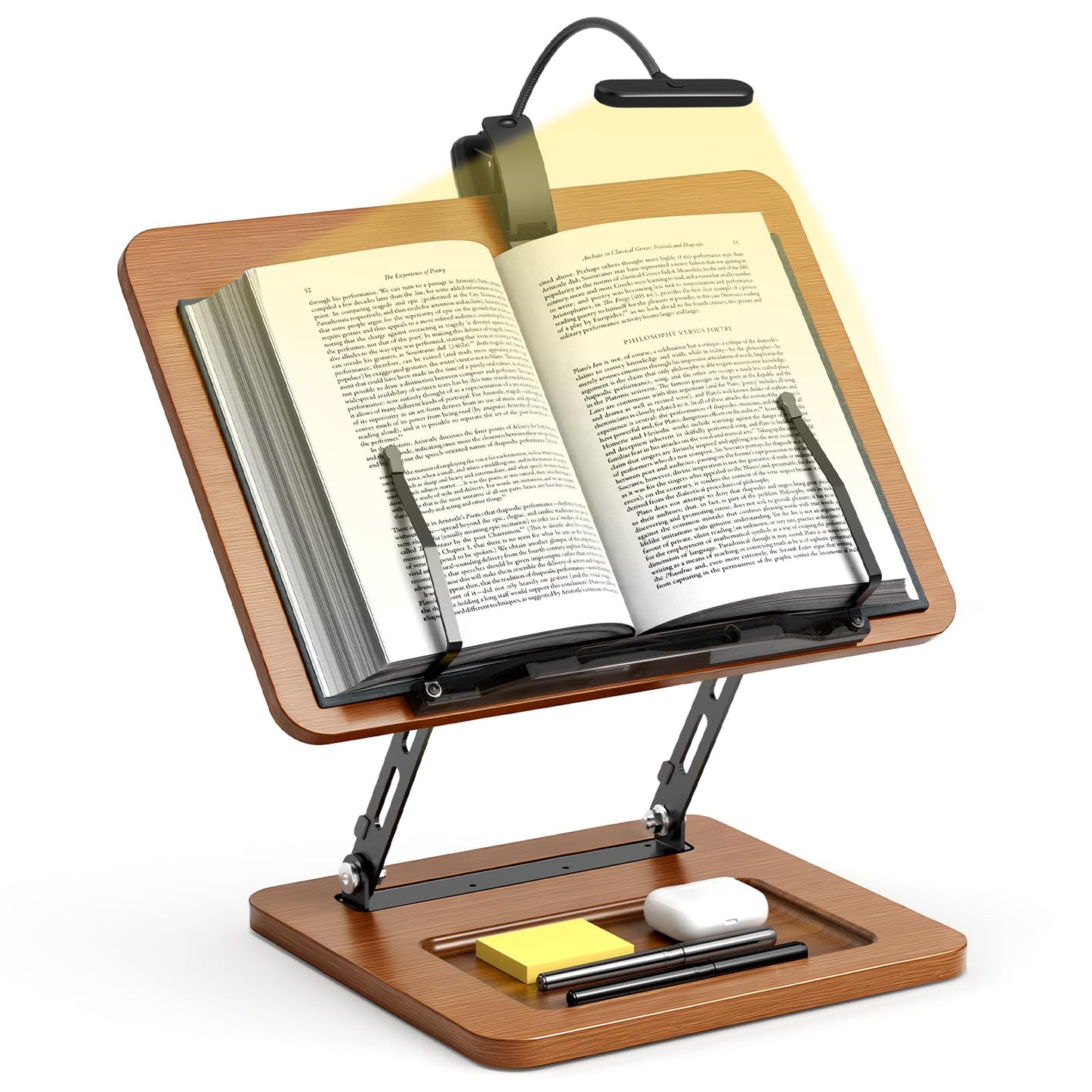 OPTIXCELL Book Stand for Reading with Light, Book Holders for Reading Hands Free, Adjustable Height & Angle, Fits Cookbook Recipe, Textbook, Foldable for Kitchen, Office, School,Gift for Book Lovers