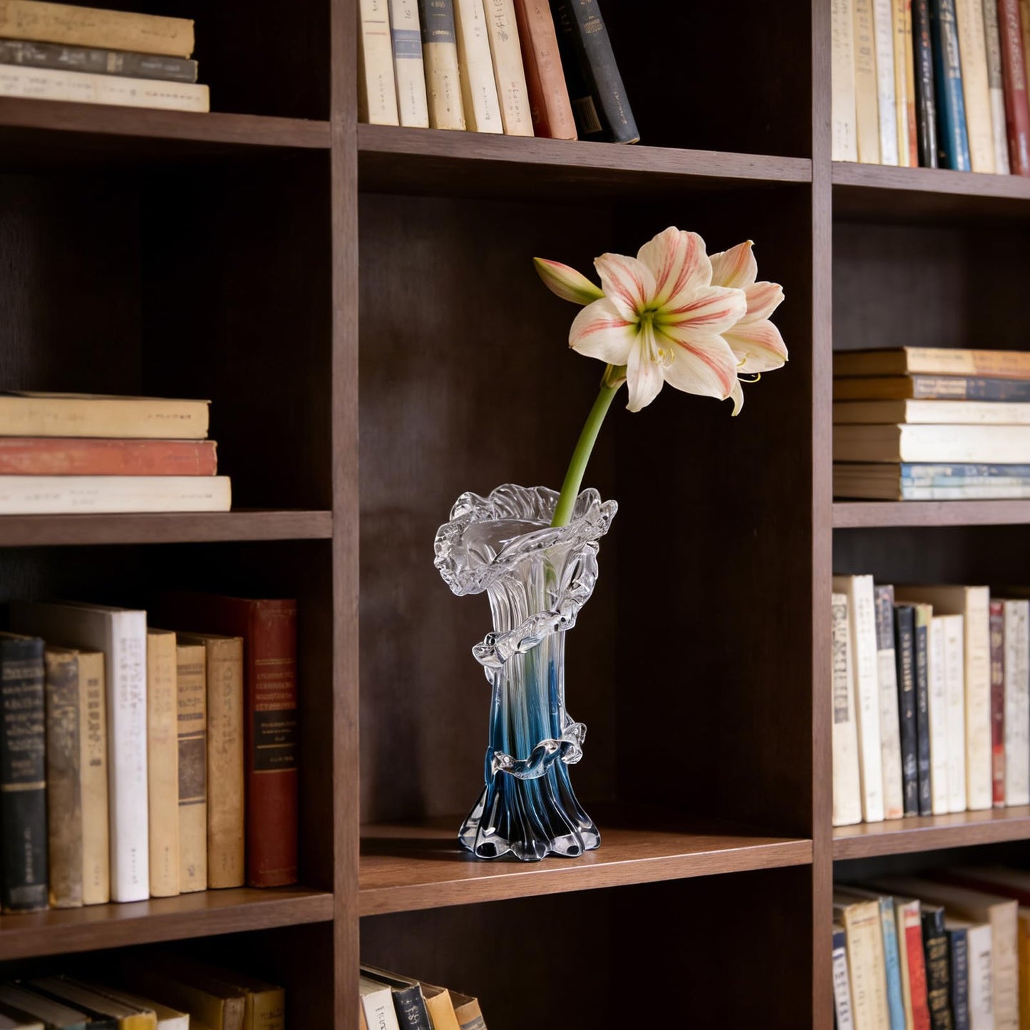 Hand Blown Blue Glass Vase, Unique Art Beautiful Ocean Glass Vase for Coastal Home Decor, Coffee Table, Living Room, Office Decor - 9.8" H (Medium)