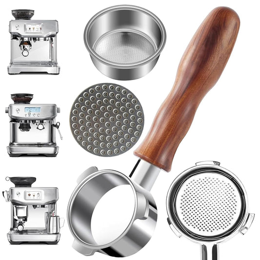 54mm Bottomless Portafilter with Puck Screen 18g Filter Basket Rosewood Handle Fit Breville Barista Express/Pro/Touch/Bambino Plus/Infuser Espresso Machines Portafilter for Breville Espresso Machine