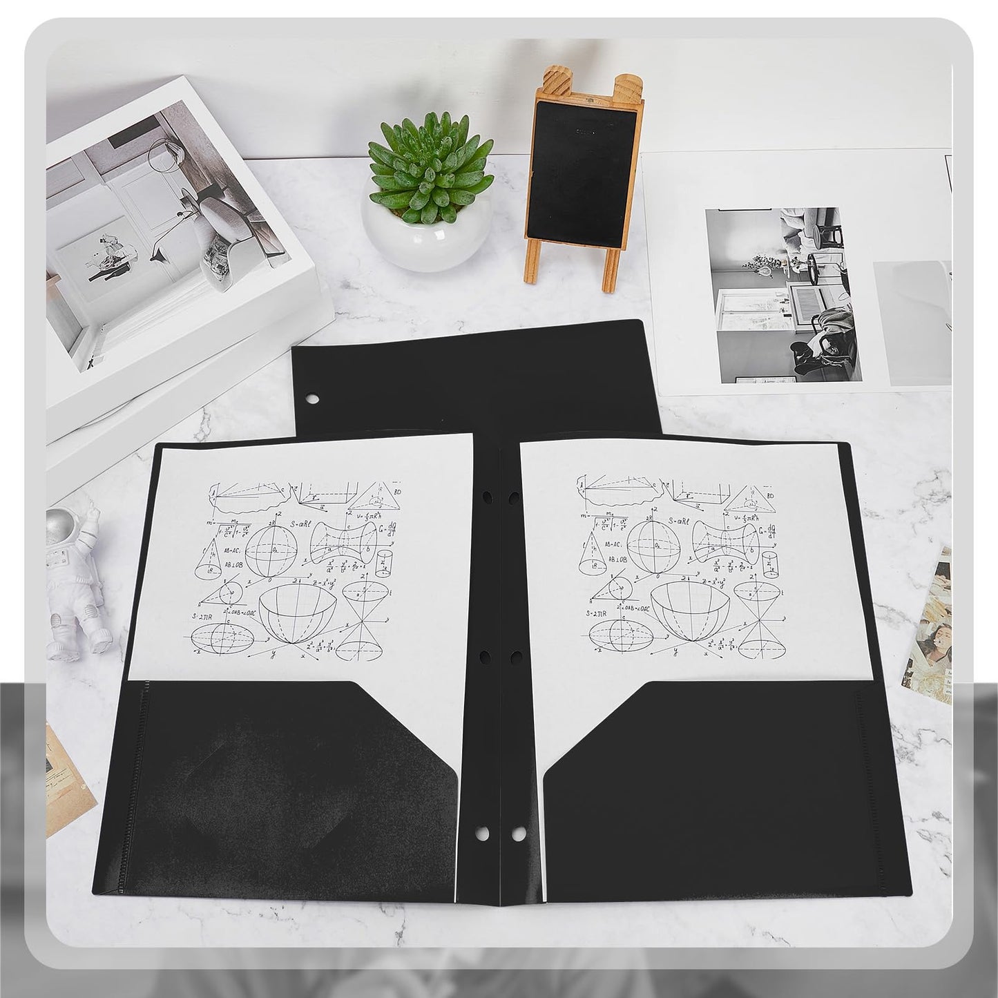Yeaqee 50 Pcs Plastic Folders with Pockets Bulk 3 Hole Punched 2 Pocket File Folders for 3 Ring Binder Divider Folder for Notebooks, Durable Poly for Office Home (Black)