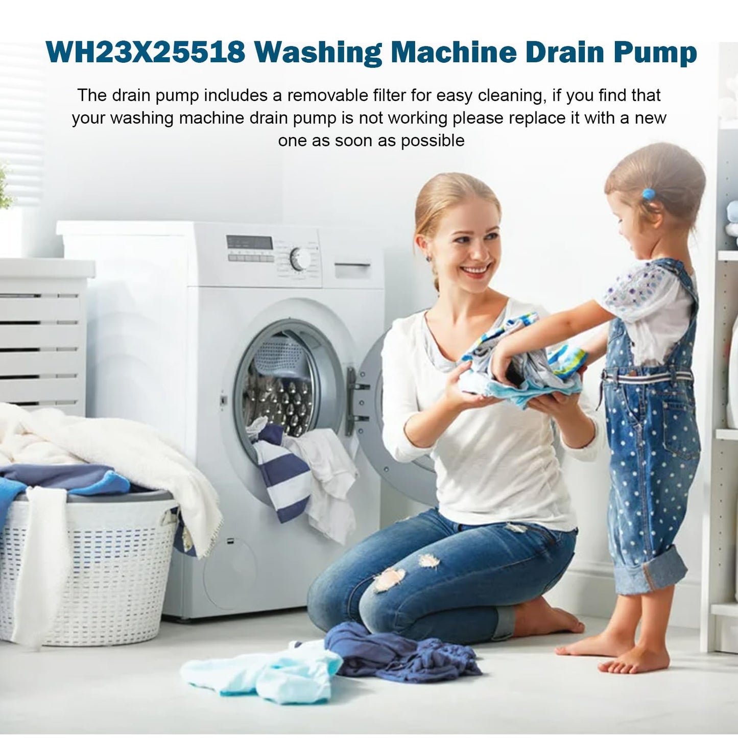 Upgraded WH23X25518 WH11X34740 Front Loading Washer Drain Pump Assembly Compatible with GE Replacement for WH23X10038 WH23X25461 PD00079543 4977212 AP7195487 PS16743374 EAP16743374