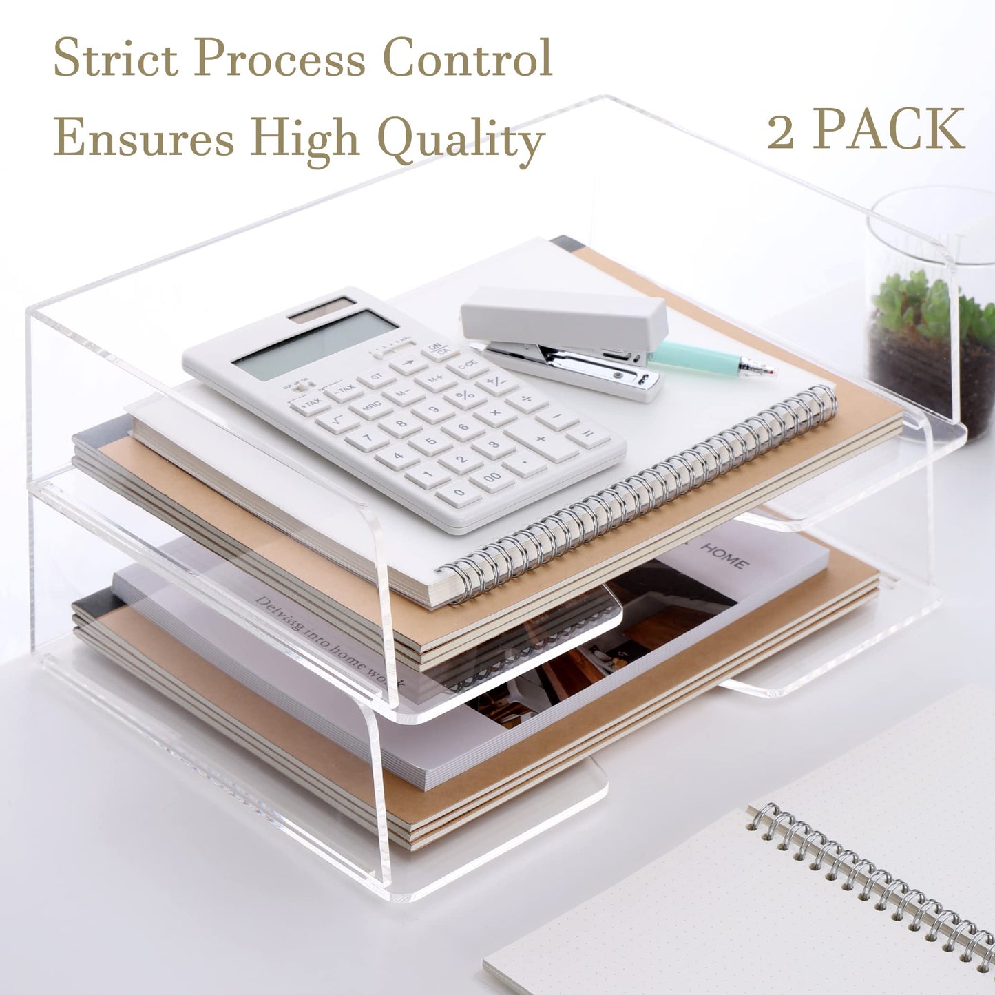HeZone Acrylic Paper Tray Desk Organizers and Office Suplies Document Storage Enlarged Letter Tray Clear Paper Organizer (Large Horizontal)…