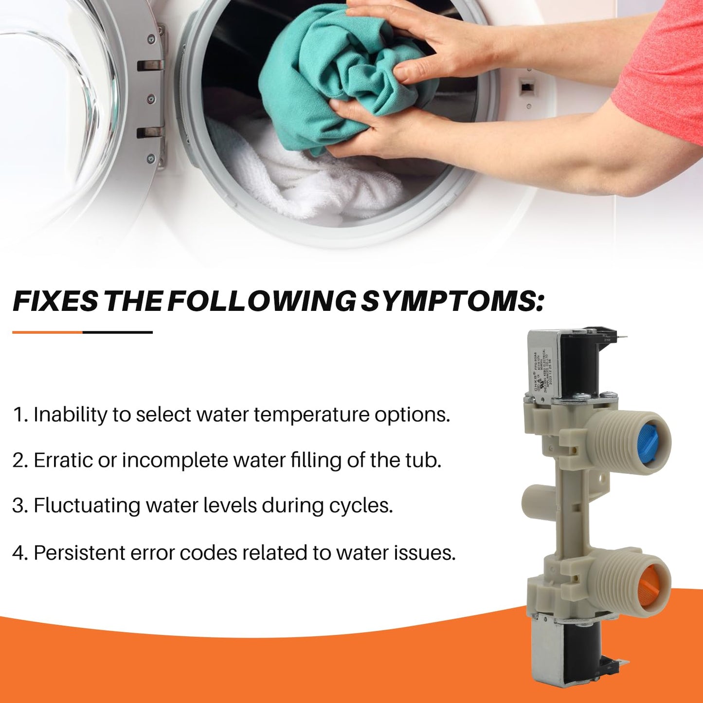 W10906602 Washer/Dryer water inlet valve Compatible with Whirlpool Kenmore Amana Washer Replace W10869511 W11176412 4460930 AP6036153 PS11769643 EAP11769643
