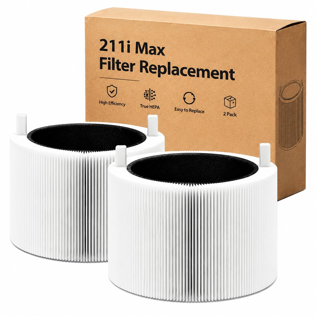 2 Pack 211i Max Replacement Filter Compatible with Blueair Blue Pure 211i Max Air Purifier. Blue Pure F2MAX, 3-in-1 H13 Ture HEPA and High-Efficiency Activated Carbon Filters, Replacement Part #F2MAX