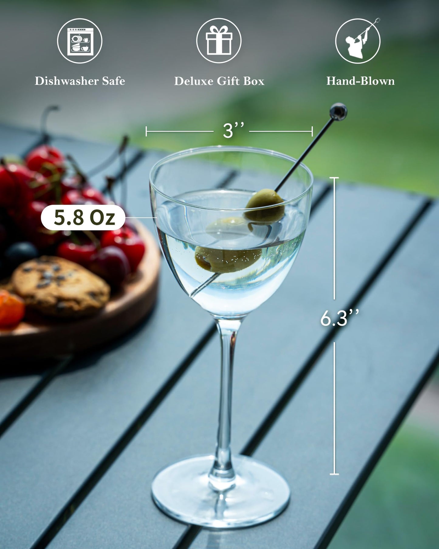 GIHOP Nick and Nora Cocktail Glasses, 5.8Oz Hand Blown Martini Glasses Set of 6, 100% Lead-Free Craystal Coupe Glassware, Small Cocktail Glasses for Manhattan, Cosmopolitan, Espresso with Gift Box