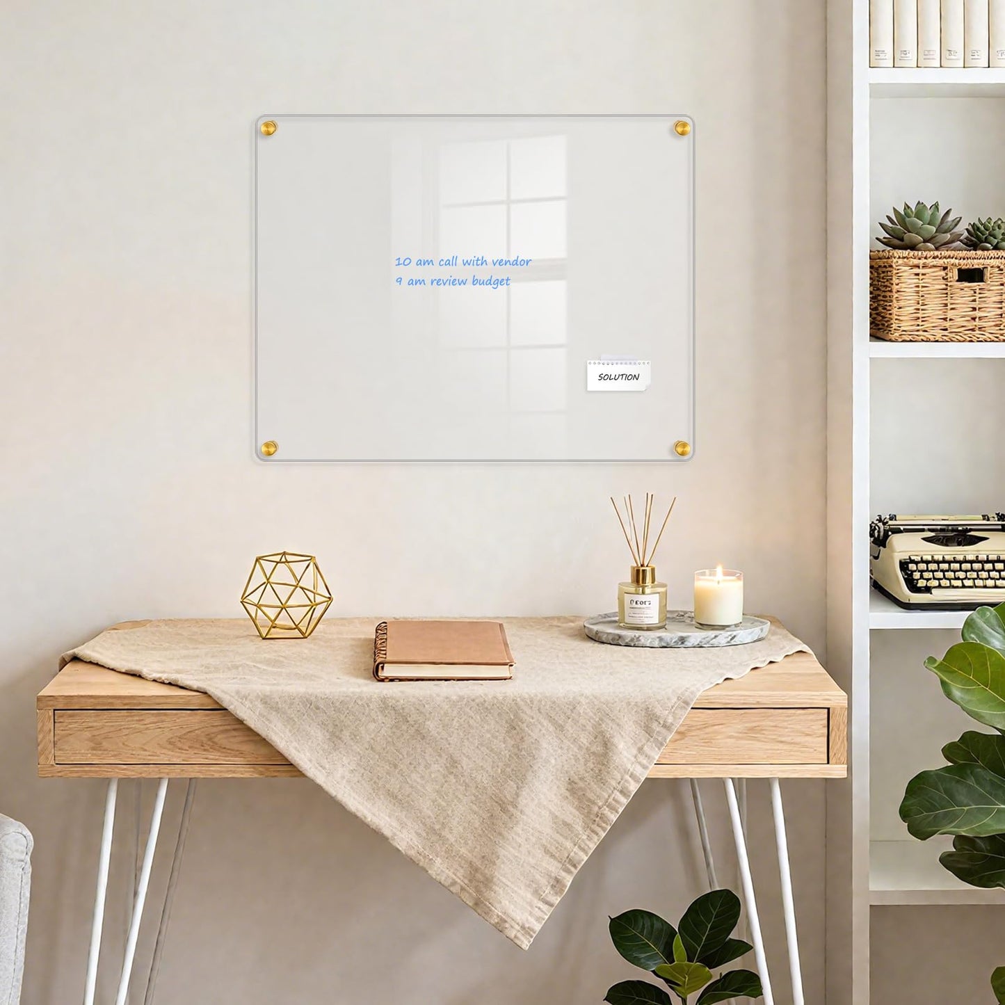 QUEENLINK Acrylic Dry Erase Board for Wall, 20 "x 16" Black Non-Magnetic Acrylic Wall Memo Board, Large Clear Family Planner White Board for Home and Office - Blank