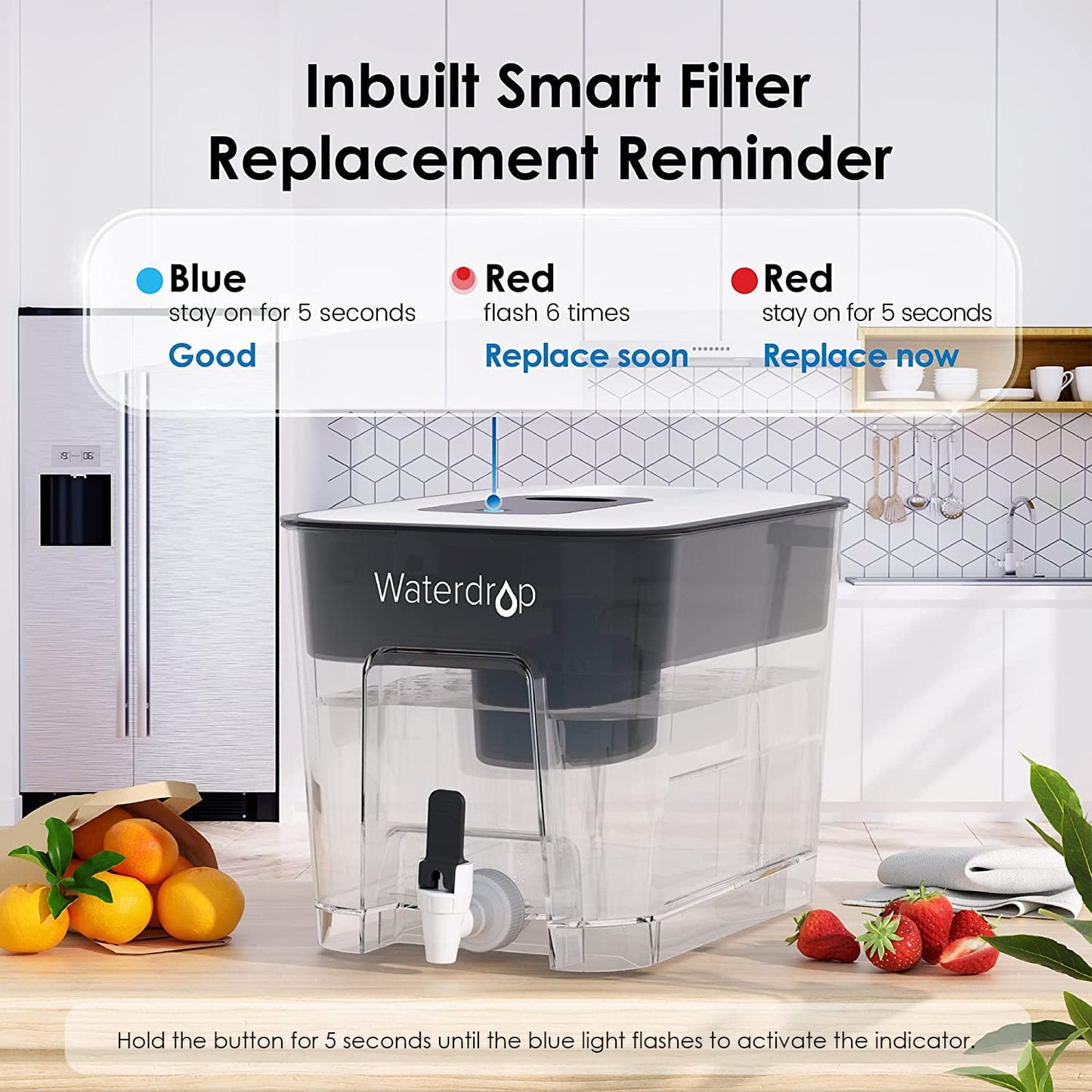 Waterdrop WFD-22L-A Alkaline Water Filter Dispenser, Large 40-Cup Water Filter Pitcher, Healthy, Clean & Toxin-Free Mineralized Alkaline Water, 100-Gallon, BPA Free, Black