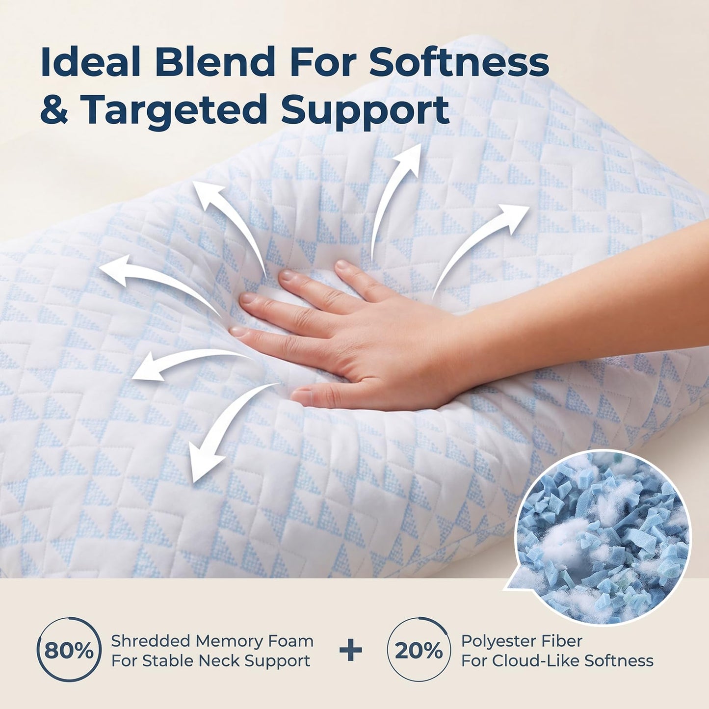 Alkyonos Shredded Memory Foam Pillows for Sleeping, Adjustable Firm Pillow for Side, Back and Stomach Sleepers, Very Soft ＆ Warm for Winter ＆ Spring, Queen Size Set of 2