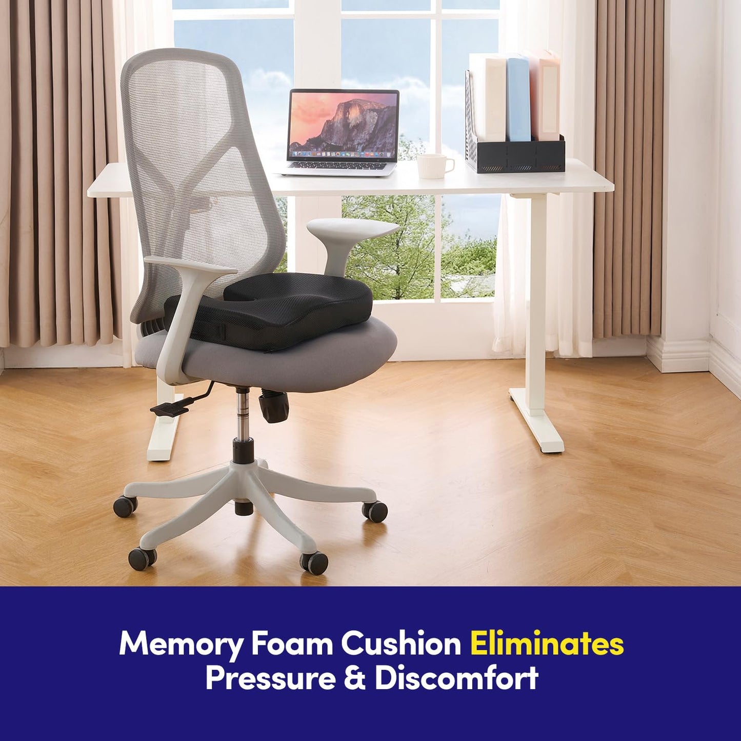 Office Chair Cushion Seat Cushion for Long Sitting ✅– Ergonomic CertiPUR-US® Memory Foam Non Slip Seat Pad for Desk, Car, Travel, Stadium, Bleachers & Airplane ✅– Tailbone Support Pillow