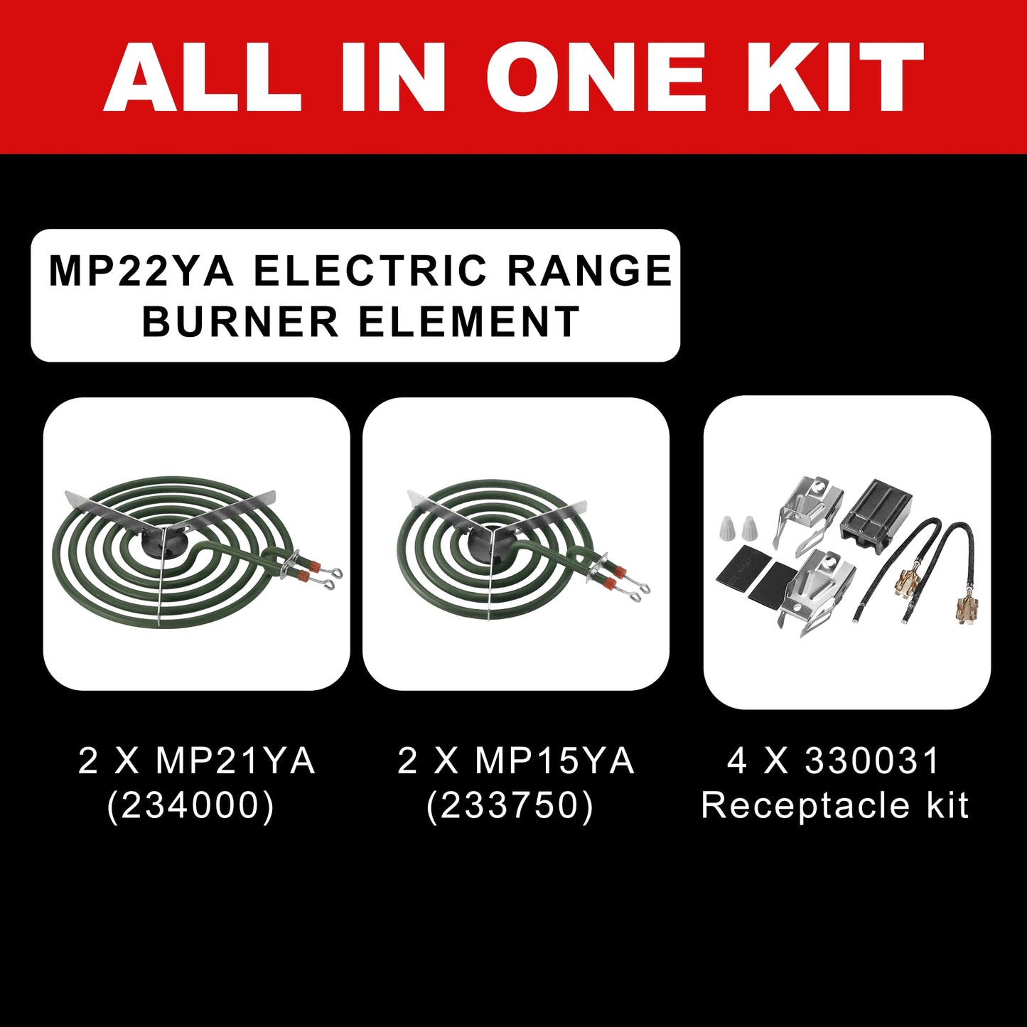 MP22YA Electric Range Burner Element Unit Set and 330031 Range Burner Receptacle Kit -for Am-ana Whi-rlpool K-enmore Electric Ranges/Stove,Stove Eye Replacement Parts Replace WP660532, WP660533