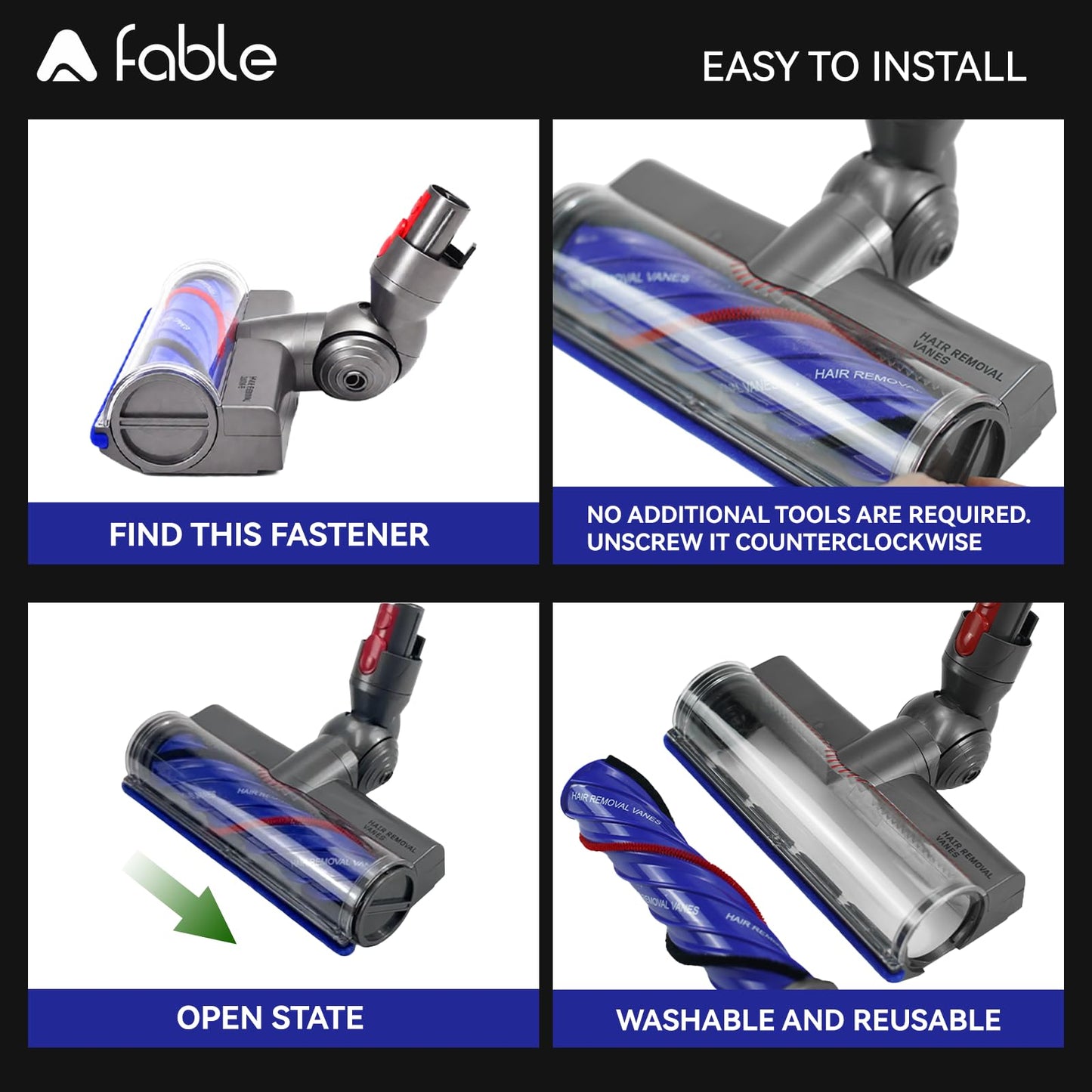 Adaptable Upgrade Anti-Tangle Quick-Release Motorhead Brush Roller Replacement, Compatible with Dyson V7 Head, V8 Head, V11 Head and Other V10 V15 Cordless Vacuum Attachments with LED Green Light