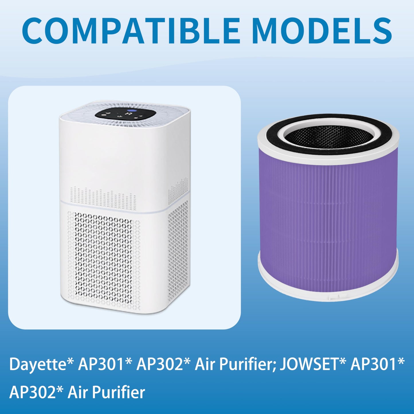 Alvamoyle AP301 AP302 Replacement Filter, Compatible with Dayette AP301 AP302 and JOWSET AP301 AP302 Air Purifier, 2Pack (AP301 AP302 Filter 2Pack Pet)