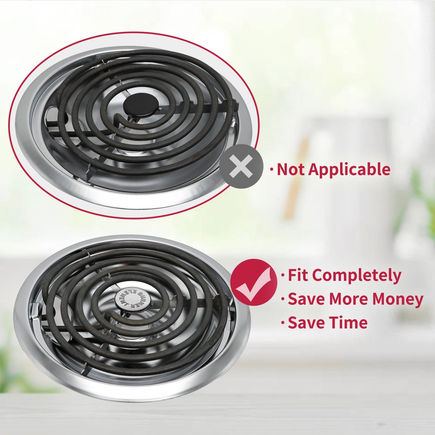 COZZIVITA MP22YA Electric Stove Burner Element Replacement Set & W10290350 W10290353 4 Pack Silver Drip Pans - Perfectly Fit Whirlpool Electric Range Stove Top