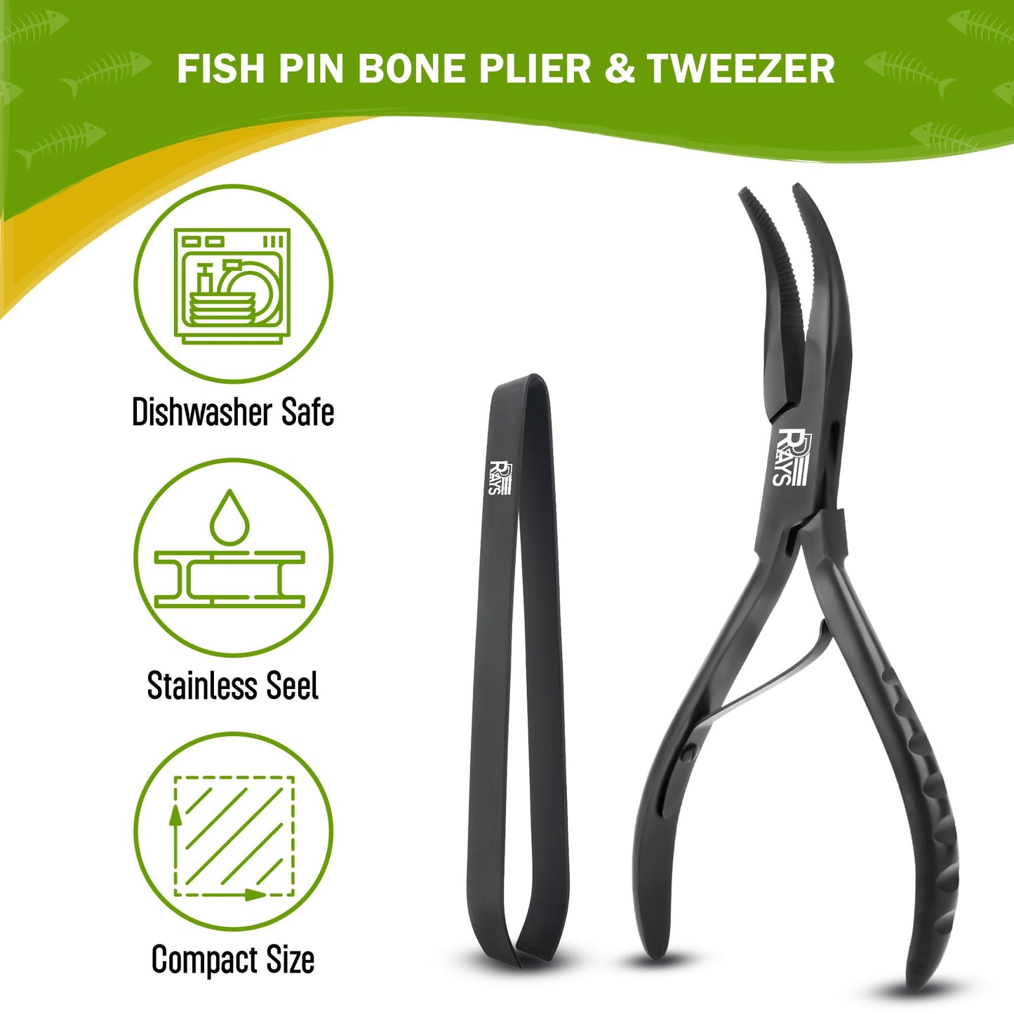 Fish Bone Pliers/Tweezers – Ergonomic Non-Slip Grip, Food-Grade Stainless Steel Deboner | Pin Bone Remover for Salmon, Trout & All Fish