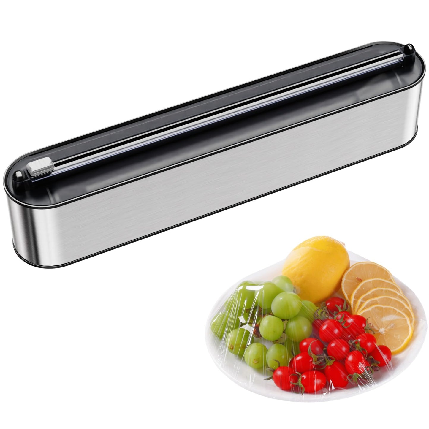 Quasziwa Aluminum Foil & Plastic Wrap Dispenser with Cutter - Magnetic & No-Drill Wall Mount, Stainless Steel Design, Space-Saving Kitchen organizer for Countertops & Cabinets - Fits 12" Rolls, Silver