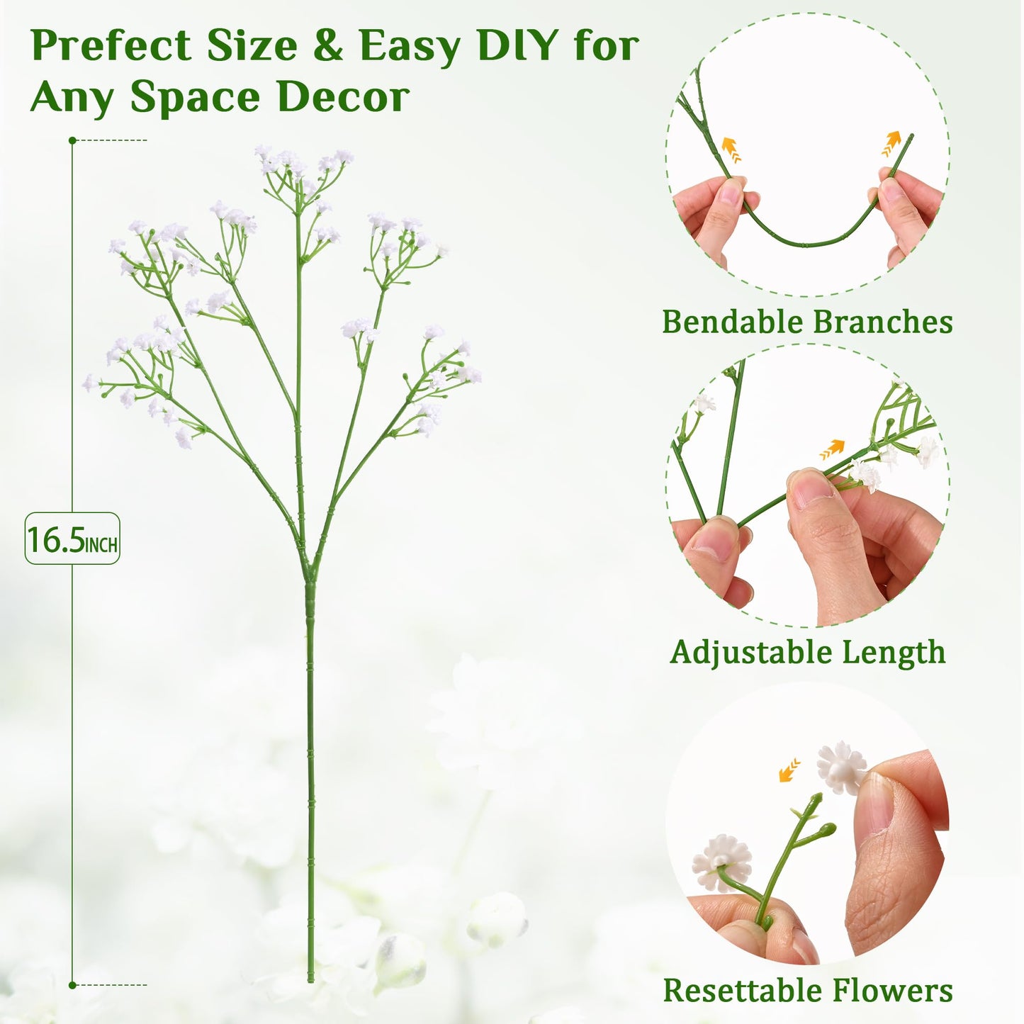 MARTINE MALL 36 Pcs Babys Breath Artificial Flowers, White Baby Breath Flowers Artificial Bulk Real Touch Fake Babys Breath Flowers Faux Gypsophila for Wedding Party Home Floral Arrangement Decor