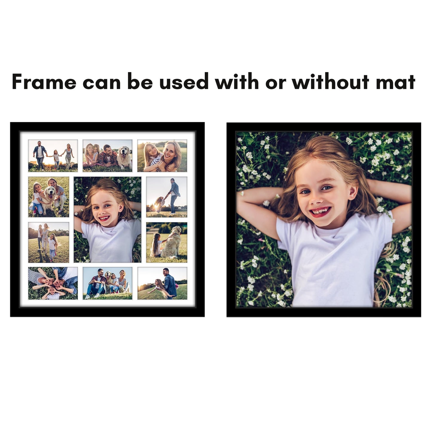 Americanflat 20x20 Collage Picture Frame with Polished Plexiglass - Multi Picture Frames Fit One 8x10, Four 5x5 and Six 4x6 Photos or Use as One 20x20 Frame - Signature Collection - Black
