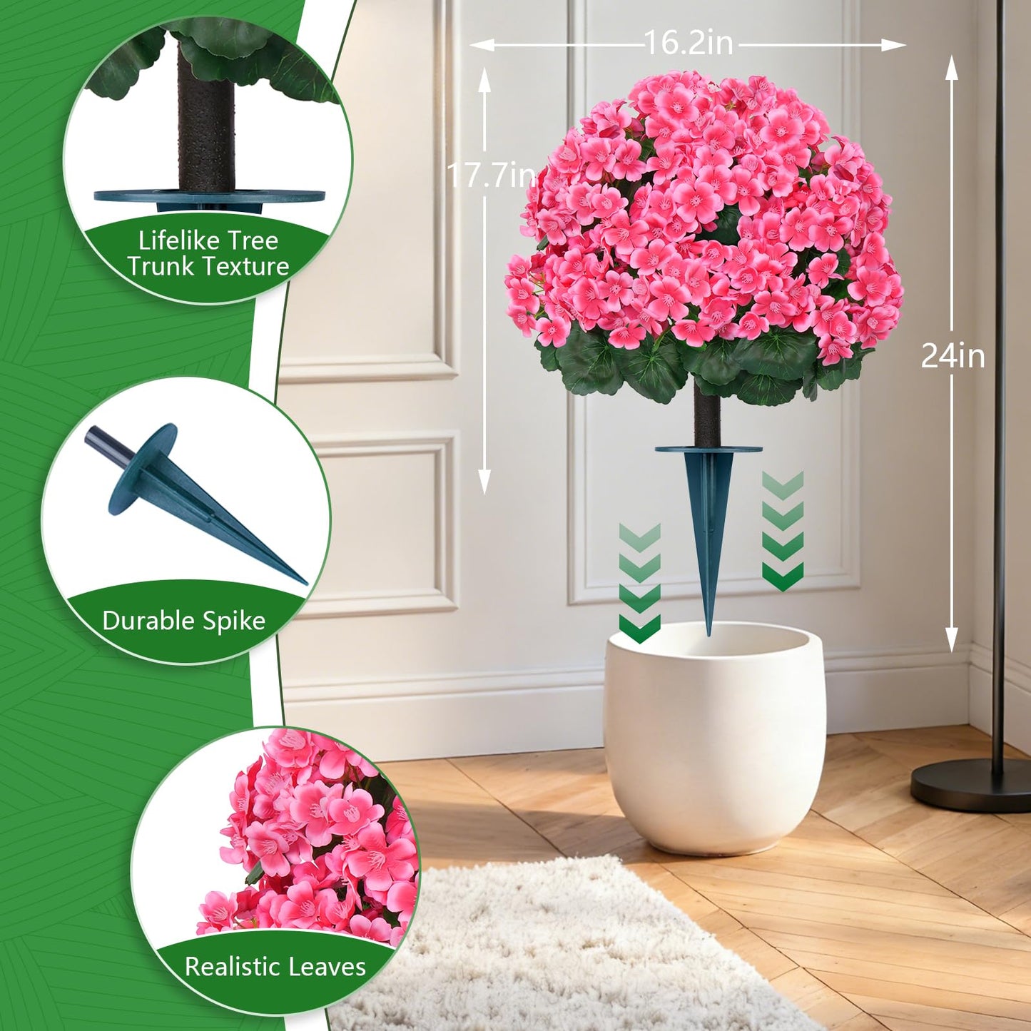 Grooy Artificial Plants Flowers Topiary Ball for Outdoor, 2 Pack Fake Silk Crabapple Flower Plant Bushes, UV Resistant Realistic Plants Shurbs for Outside,Front Porch,Patio,Yard(Pink)
