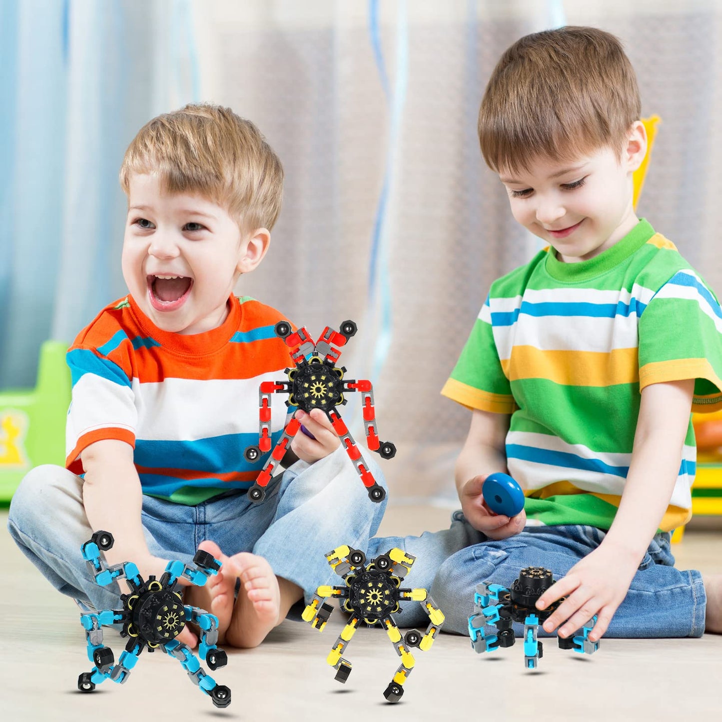 100 Pcs Funny Sensory Fidget Toy Bulk Transformable Chain Robot Finger Toys Fidget Spinners Stress Relief Fingertip Gyro Deformable Mechanical Spiral Twister Spinner for Adult Kids ADHD(Classic)