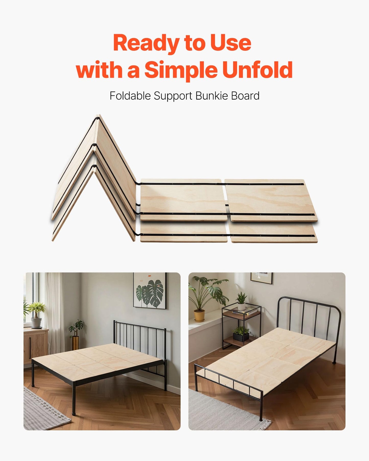VEVOR Bunkie Board Twin Size, 35" x 71" Foldable Box Spring, 0.4" Thicker Wooden Bed Boards for Under Mattress, Bed Slats with No Assembly Required, Easy-to-use Bed Support Board