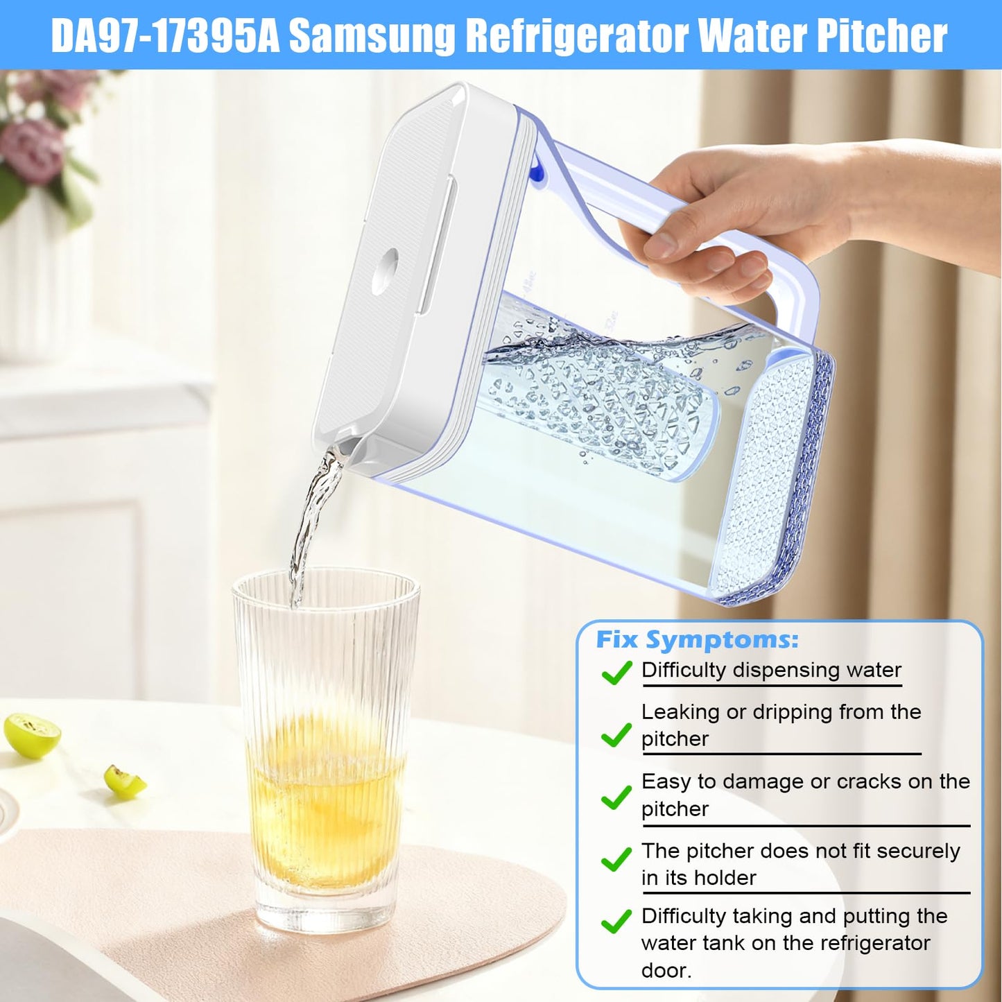 Upgraded RF23M8070SR RF23M8570SR RF23M8590SG RF23M8090SR Water Pitcher Compatible with Samsung Fridge Water Pitcher Parts DA97-17395A Refrigerator Water Reservoir Water Tank Water container NO LEAK