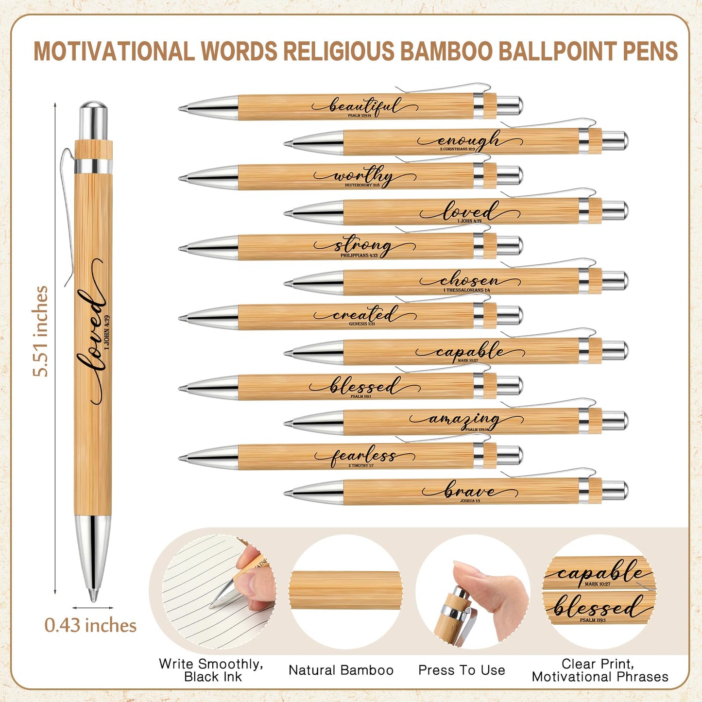 24 Sets Christian Gifts Bulk Fathers Day Inspirational Bible Verse Spiral Notebook Religious Bamboo Ballpoint Pen Journal with Scripture for Church Sunday School Teacher Graduation Pentecost (Brown)