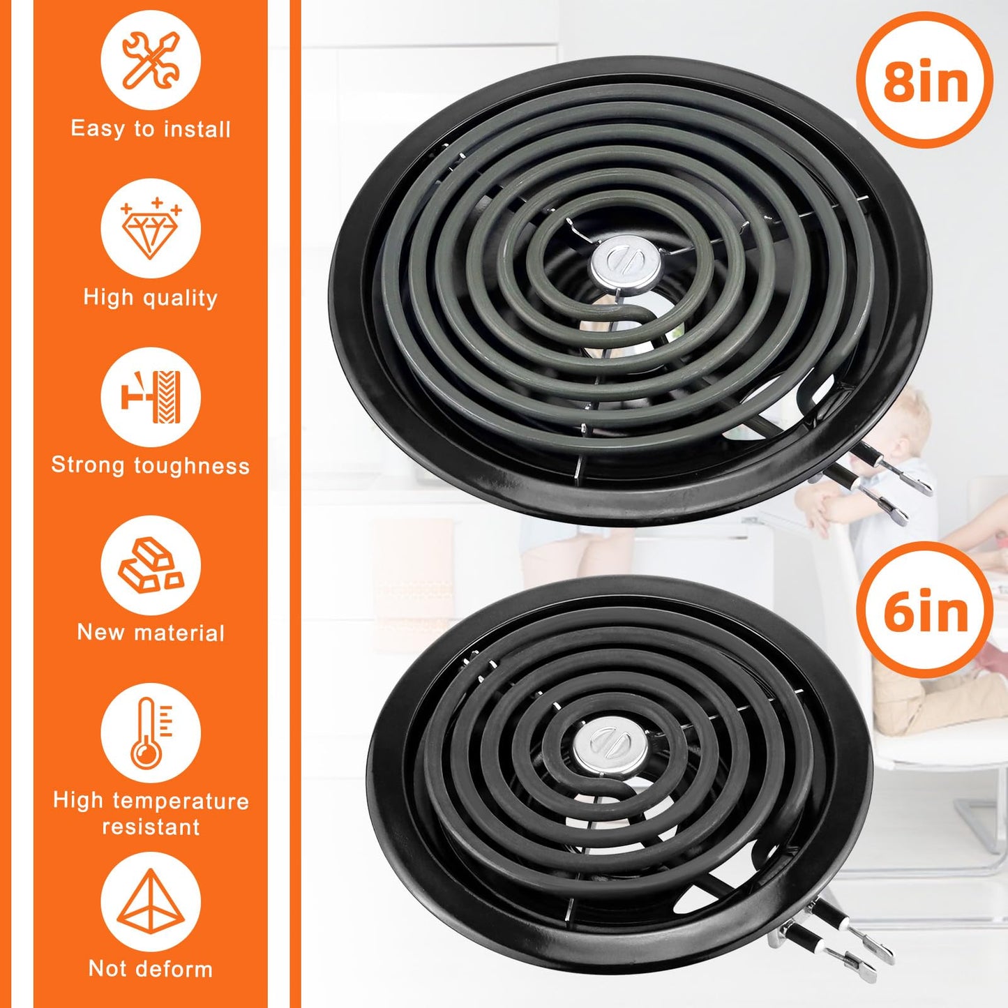 Electric Stove Burner Drip Pans WB31M19(8”) WB31M20(6”) Electric Stove Top Burner Replacement WB30M1(6") WB30M2(8") Compatible for G-E Hot-point Ken-more General Electric Stove Parts by MIFLUS