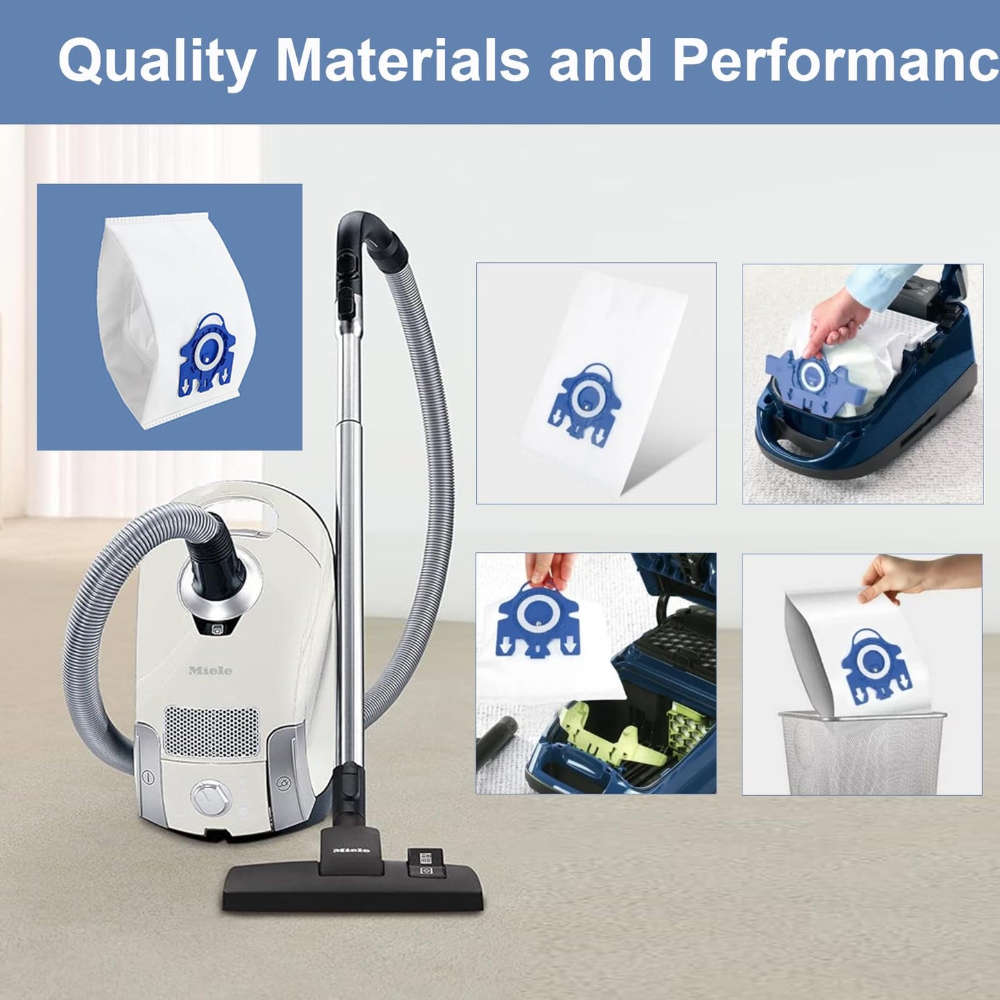 24 Pack 3D Airclean GN Vacuum Bags Compatible with Miele Classic C1, Complete C1, Complete C2, Complete C3, S400i S600 S2 S5 S8 Series, 6 Motor Protection Filters 6 AirClean Filters 1 Cleaning Brush