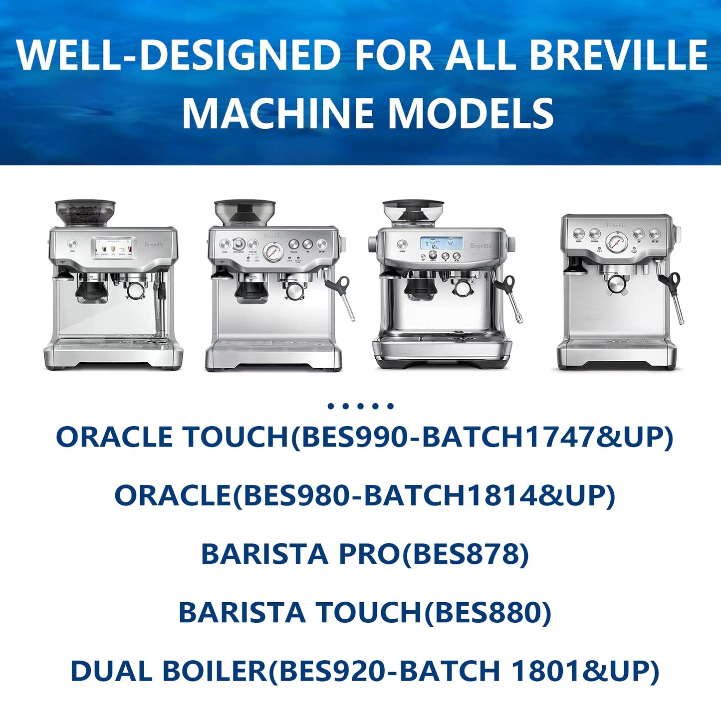 6 Pack Bes880 Water Filter Replacement Compatible with Brevile Sage Oracle Touch,Barista,Claro Swiss,BES878,Bes920,Bes008 Espresso Coffee Machine,Replaces Part #BES008WHT0NUC1