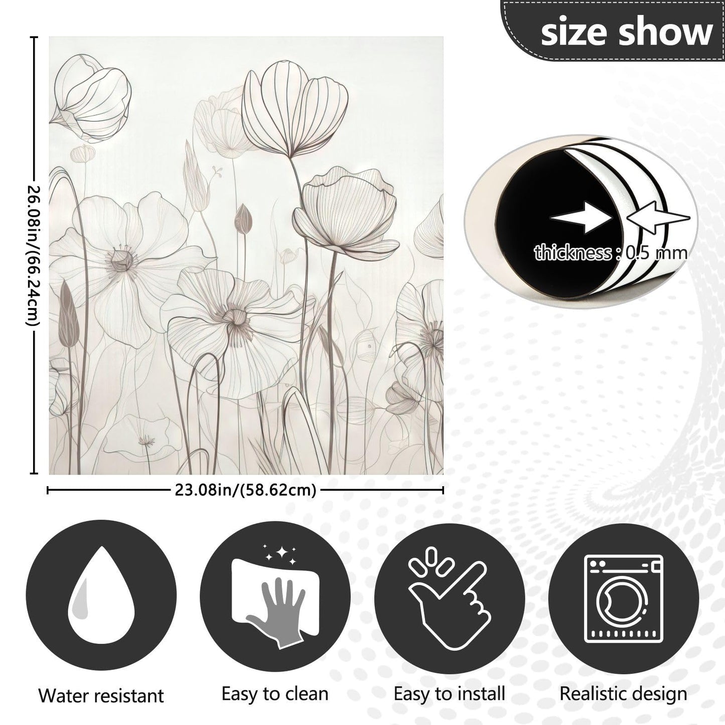 Vnurnrn Dishwasher Magnet Cover Line Drawn Flowers Print, Dish Washer Cover for Kitchen Decor, Easily Trimmable Dishwasher Sticker Refrigerator Magnetic Cover 23×26 in