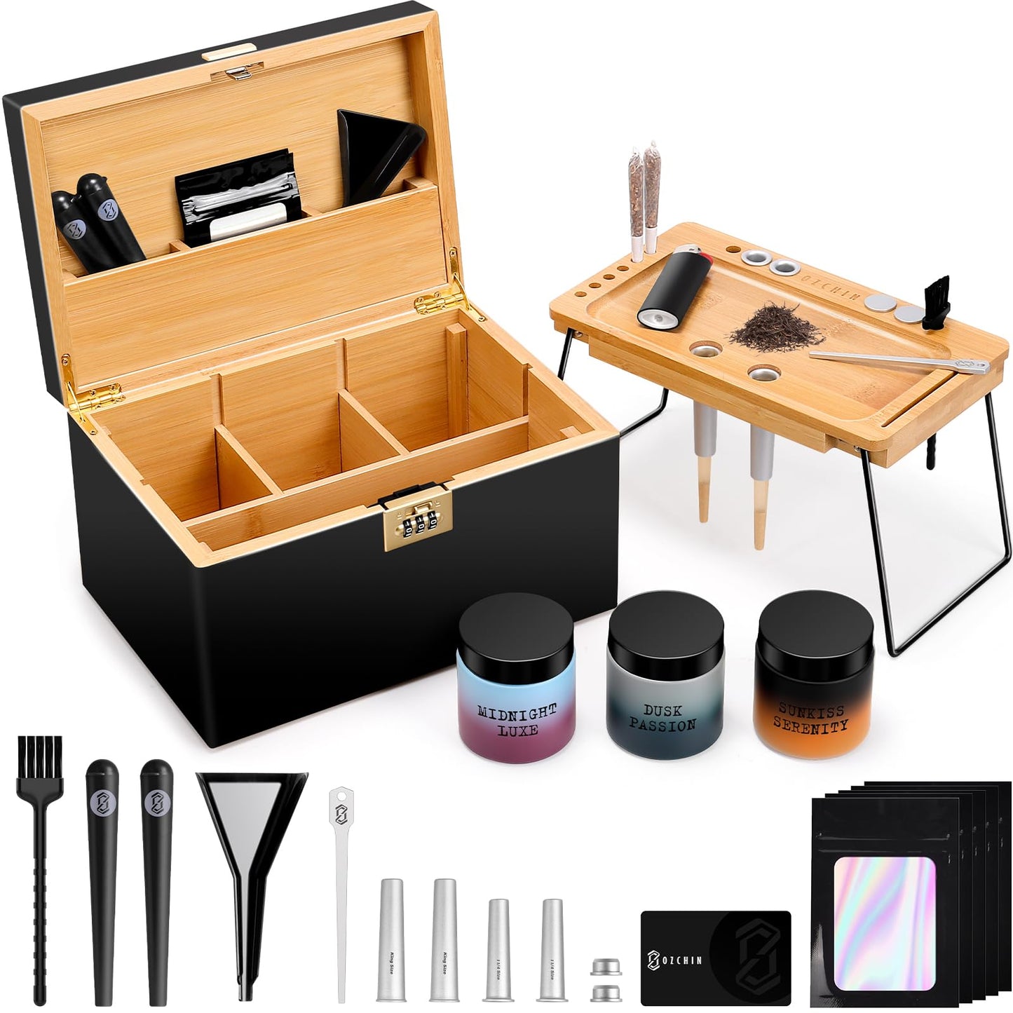 OZCHIN Large Bamboo Box with Foldable Tray, Combination Lock 2026 Decorative box for Home Great Gift Choice Storage Lockbox with Storage Jar, Gifts for Men Women