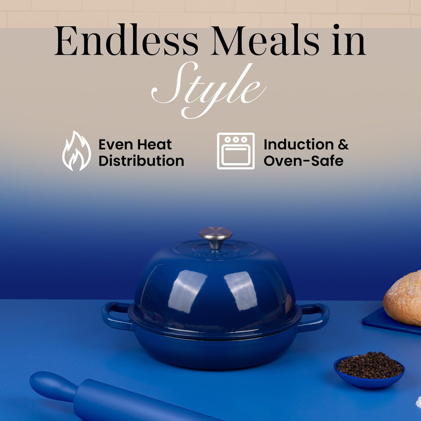 Enamelled Cast Iron Dutch Oven Pot – Dutch Oven For Sourdough Bread Baking – Cast Iron Bread Pot – Dark Blue, 6 Quarts, 26cm – by Nuovva