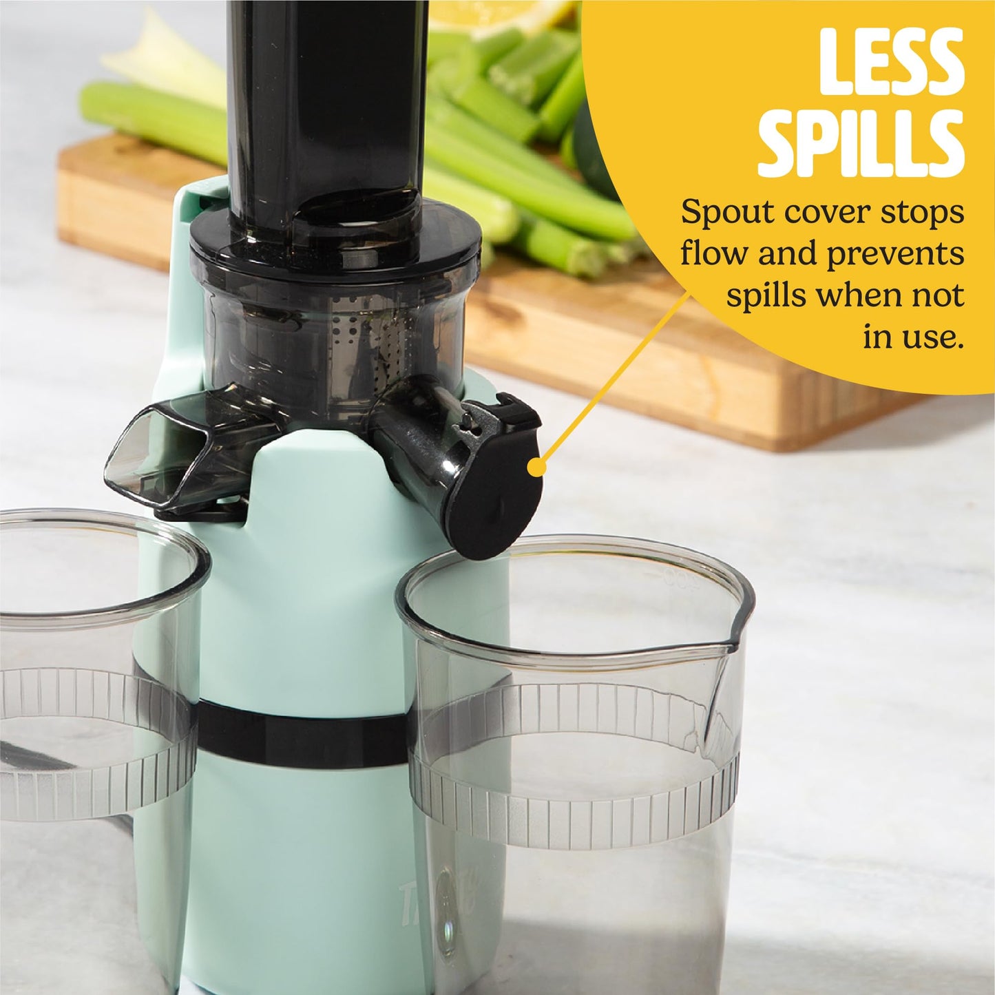 Tasty Slow Juicer, Compact Masticating Juicer with Pulp Separation, Maximum Juice Yield for Fresh, Nutrient-Rich Drinks, Easy Clean-Up & Compact Design, Aqua