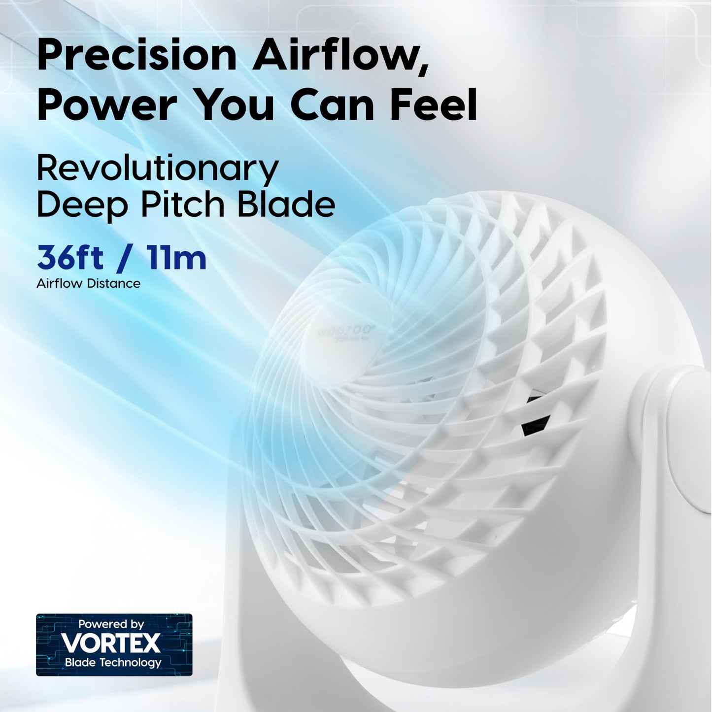 IRIS USA WOOZOO Desk Fan, Oscillating Air Circulator, 3 Speeds, 36ft Max Air Distance, 244ft² Coverage, 112° Adjustable Vertical Tilt, 29db Quiet Motor, Small Fan for Bedroom, Office, Dorm, White