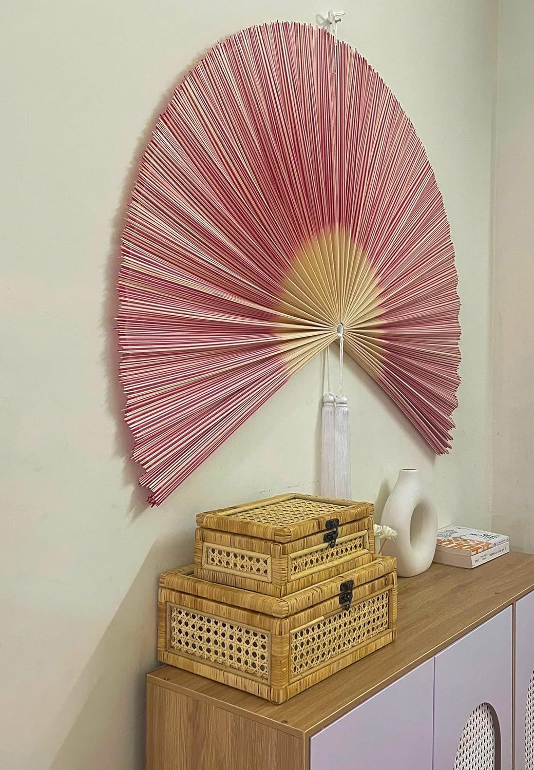 ChumDecor Fan Wall Decor,Large Bamboo Fans Wall Art for Boho Hanging Headboard,Decorative Folding Fan for Over Bed Decorations