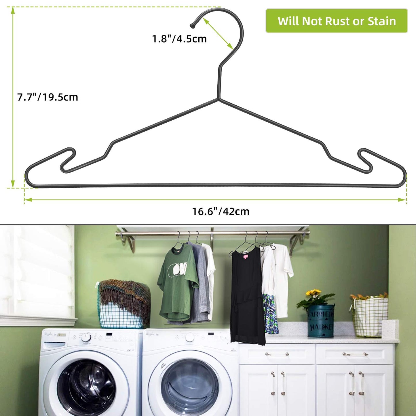 MLMD Lux Heavy Duty Metal Hangers with Unique Hook Design Durable & Sturdy Coat Hangers 4mm Thick Withstands 25lbs Weight Smooth Powder Coated Finish Compact Shirt Hangers - 40 Pack Black