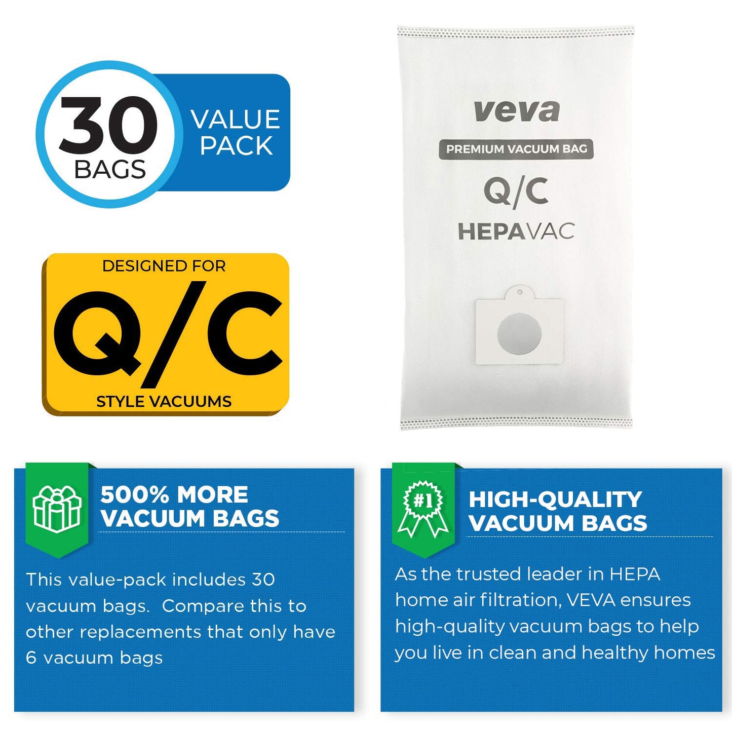 30 Pack Type Q/C 53292 HEPA Vacuum Bags for Kenmore Canister Vacuum Cleaners 5055, 50558, 53291, 53292, Series 600, 400, 200