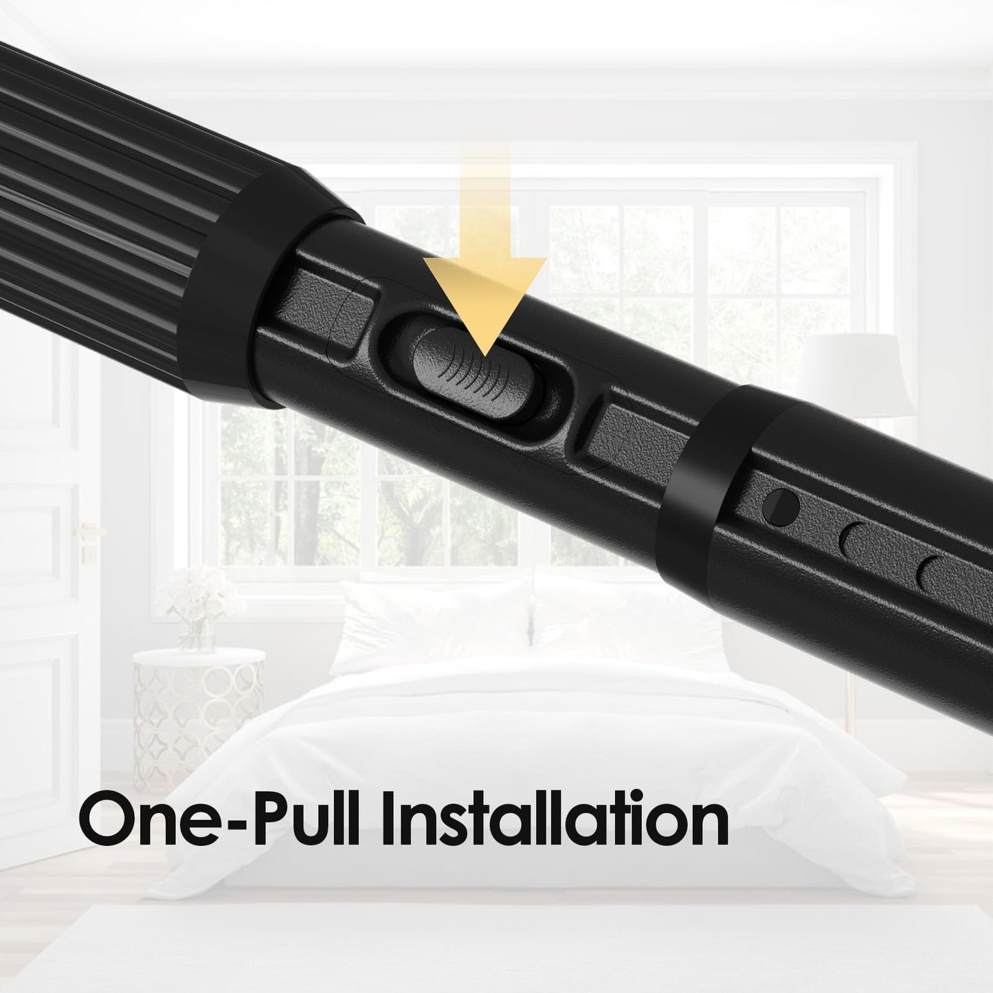 ZipGlo Black Tension Curtain Rod 41-126 In(4-10Ft), Long Curtain Rod No Drilling for Window or Bathroom,Outdoor Tension Rods for Patio, Heavy Duty Shower Rod,Rod Diameter 1.26In-One-bond stretching