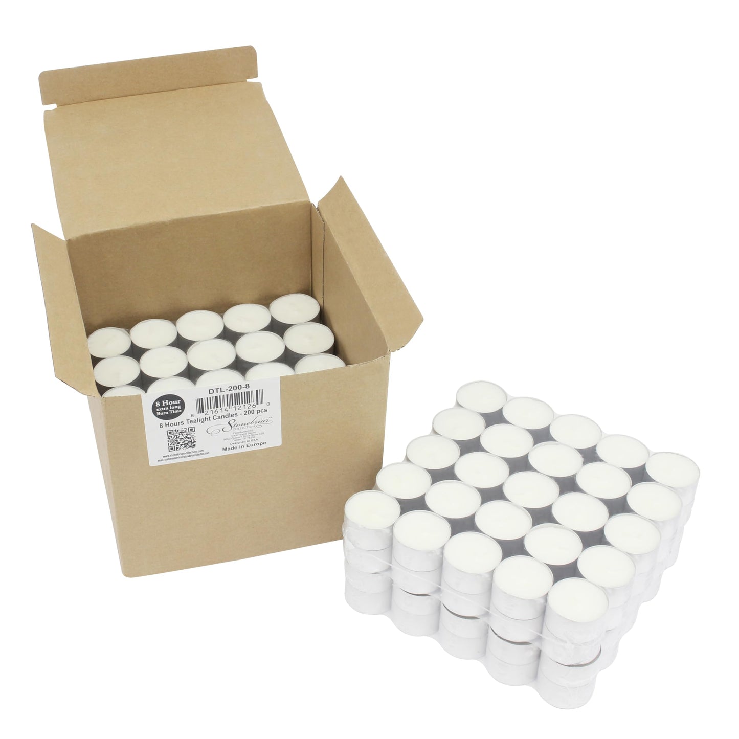 Stonebriar 100 Pack Unscented 8 Hour Extended Burn Time Tea Light Candles, White, 100 Count