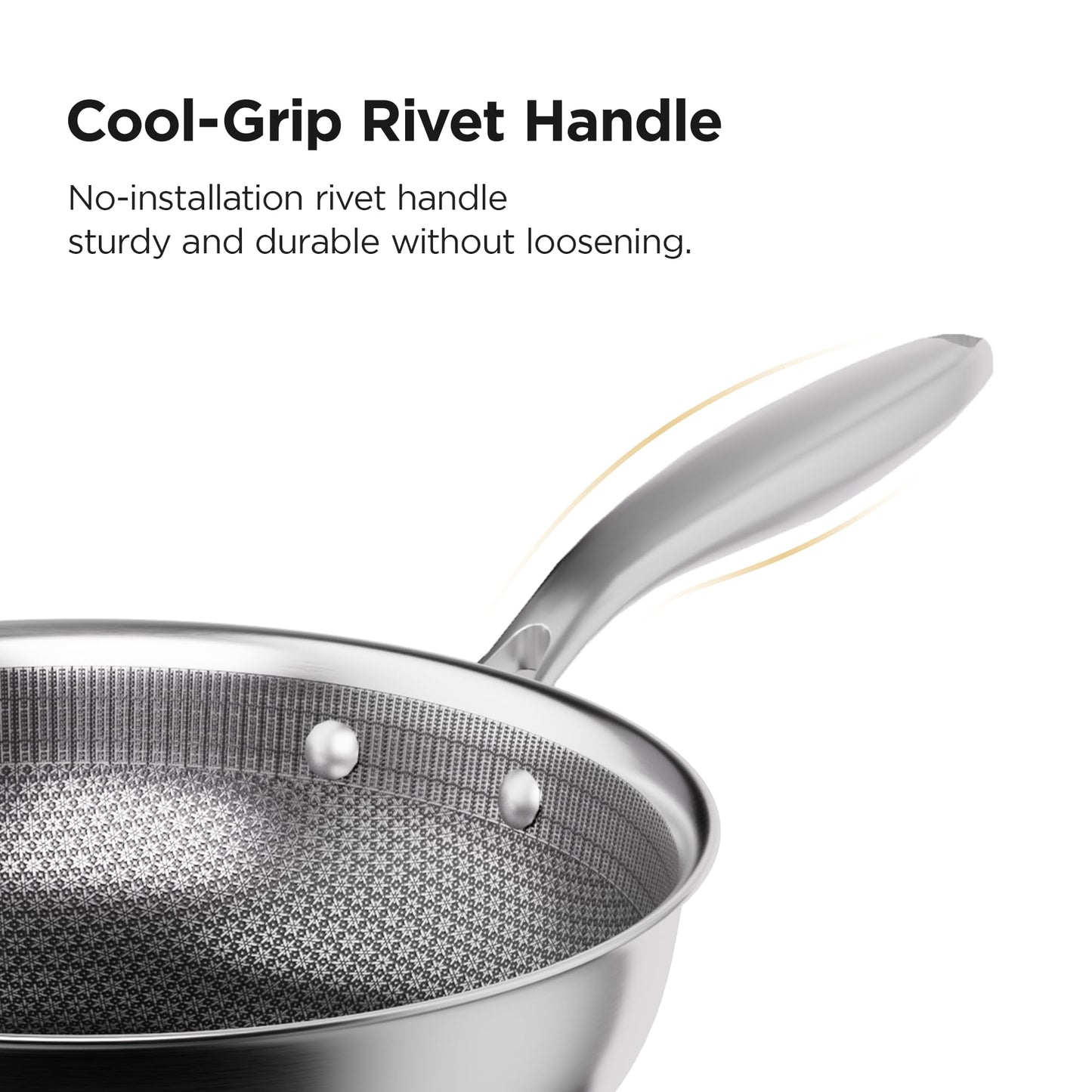 COOKER KING 10-Inch Hybrid Stainless Steel Wok with Lid, Nonstick Stir Fry Pan & Deep Frying Pan, Tri-Ply Clad Honeycomb Everyday Pan, Induction Ready, Oven & Dishwasher Safe, PFOA Free